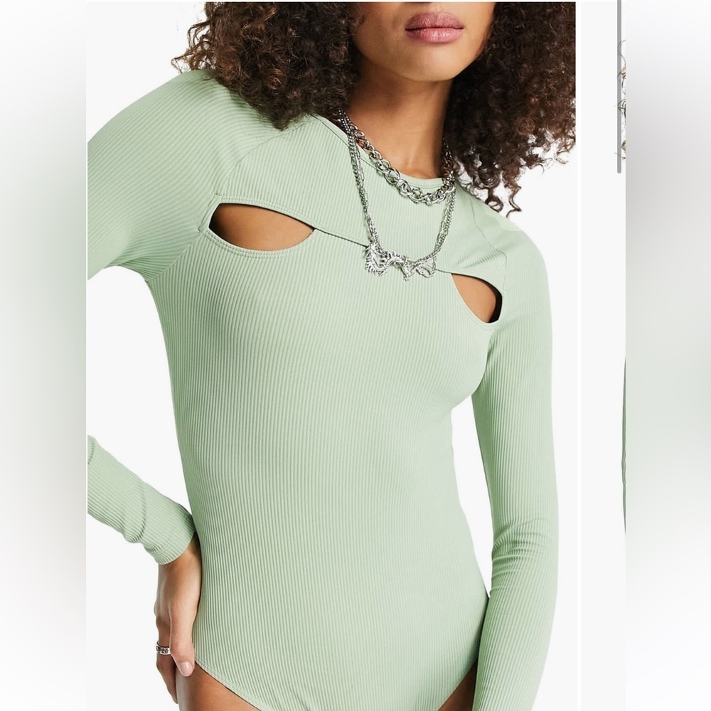51. Topshop Mint Green Cutout Women Bodysuit Size 8